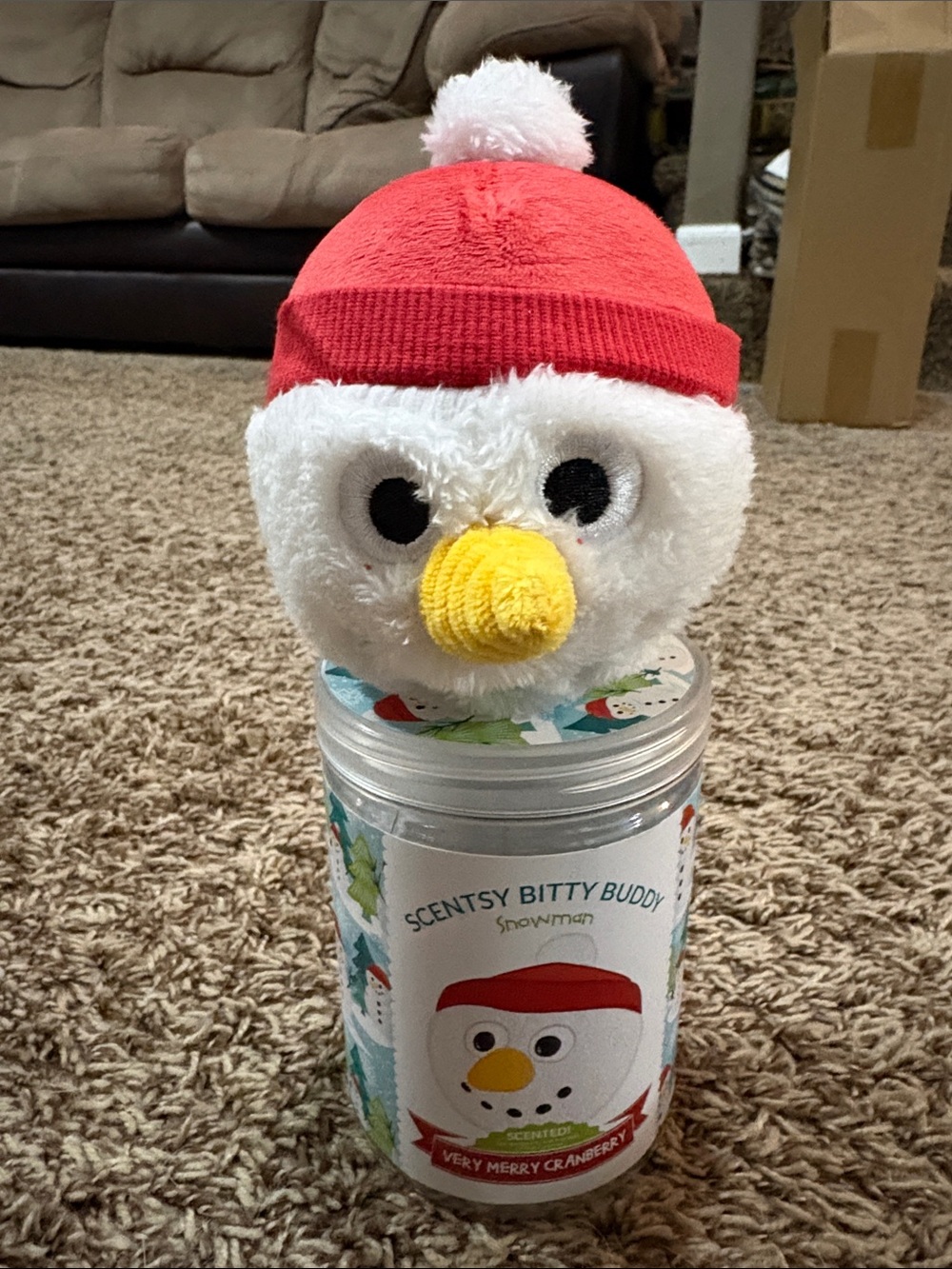 Snowman Plush Warmer Topper - Red Hat, White Body